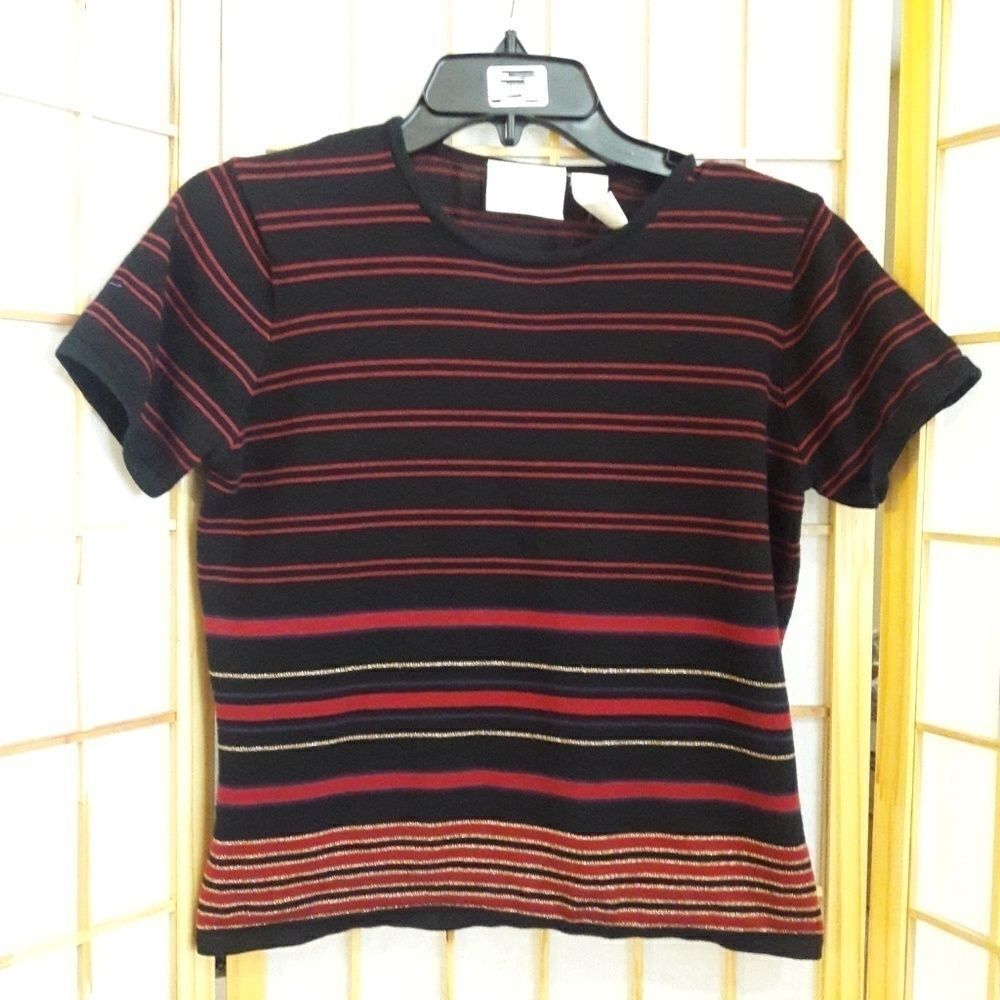 Emma James Metallic Gold Striped Pullover Sweater